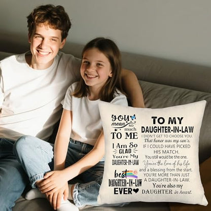 Daughter in Law Gift Ideas Throw Pillow Covers for Daughter in Law from Mother in Law Father in Law Birthday Graduation Thanksgiving - color: Daughter in Law