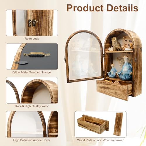 10 x16 Shadow Box Frame, Sturdy Rustic Memory Display Case with Linen Back and Drawer, Picture Frame Wedding Bouquet Memorabilia Medals Photos - size: 10*16 Inch