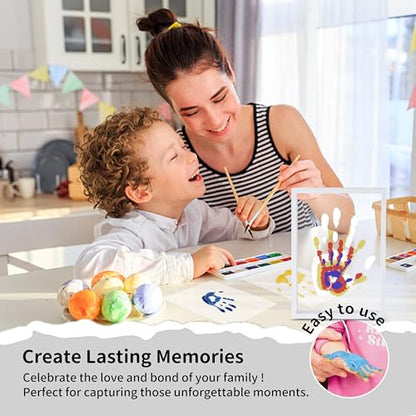 CHERRY CHEERS Family Handprint Kit, DIY Craft Keepsake Wooden Frame, Endless Gift Set, Non-Toxic Paints, Transparent Sheets (White) - color: White