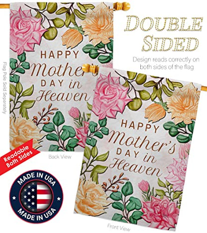 Mother In Heaven House Flag - 2 pcs Pack Family Mother's Day Mom Mama Grandma Love Flowers Parent Sibling Relatives Grandparent - Banner Small Garden Yard Gift Double-Sided Made USA 28 X 40 - color: USA Flag Cemetery Decorations Made In USA