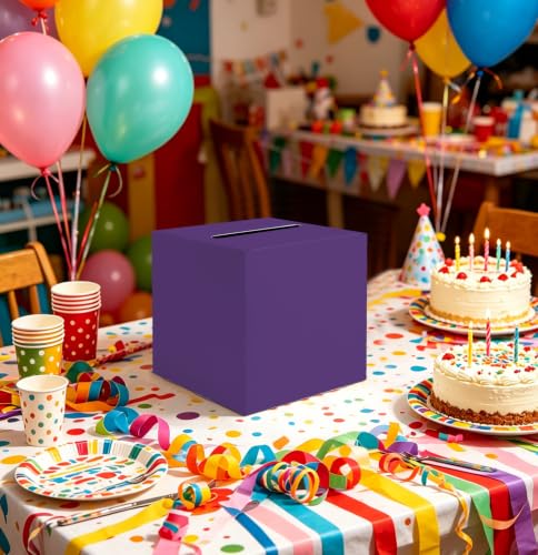 SietDESEO Purple Card Box with Slot Money Gift Card Box Holder for Party Wedding Reception Birthday Graduation Bridal Shower Baby Shower Diaper Raffle Box - color: PURPLE CARD BOX, size: 7.8 X 7.8 X 7.8 INCH