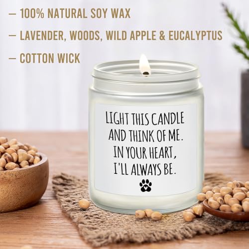 Light This Candle and Think of Me, Pet Memorial Gifts for Loss of Dog Cat, Pet Loss Sympathy Gift, Passing Away Condolence Gifts for Friends Pet Owner - Lavender, Woods, Wild Apple & Eucalyptus 9OZ