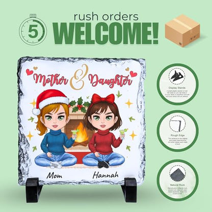 Personalized Christmas Besties Rock Slate Frame - Custom Stone Plaque Picture Frame - Bestie Gifts - Best Friend Christmas for Women Soul Sister & Friendship Day -Besties Picture Frame - color: Christmas-Besties-Slate
