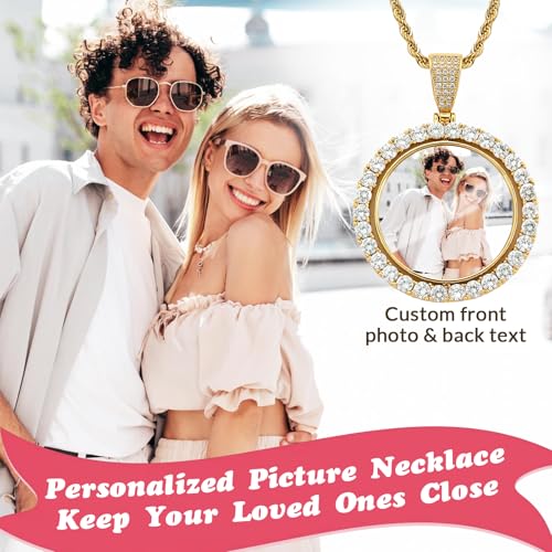 HJX Custom Circle Chain with Wings, Memorial Picture Necklace for Men Womem - color: 3-round