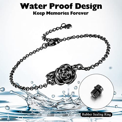 XIUDA Urn Bracelet for Ashes Rose Cremation Bracelet Ashes Holder Bangle Link Chain Ashes Bracelet for Women - style: Black