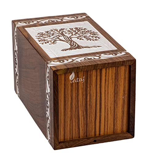 Tree of Life Wooden Keepsake Urn for Human Ashes, 20 cu in, White - color: Antique White, size: Keepsake (20 cu in)