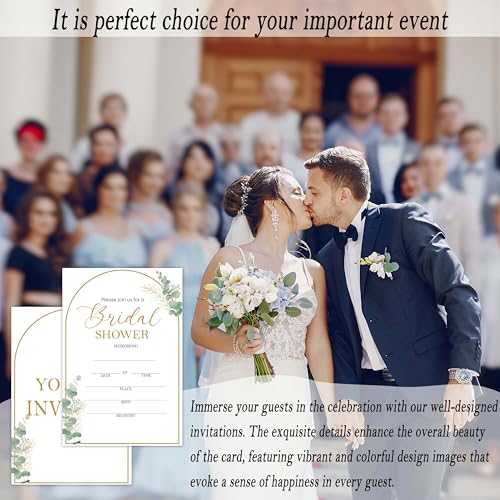 Bridal Shower Invitations, 25 Greenery Arch Invites with Envelopes for Bridal Shower Reception Engagement Party, Elegant Wedding Party Cards - B02 - style: Greenery Arch