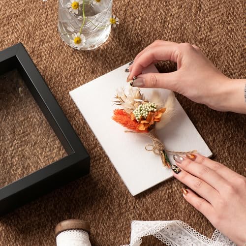 4x6 Small Shadow Box Frame with Ultra-Clear Glass & Soft Linen Back | With Push Pins and Stand, Deep 1.2" Black Shadow Box Display Case – Display on Tabletop or Wall for Photo, Flower, Keepsakes - color: Black+high Definition Panel + Shatter-proof Packagi