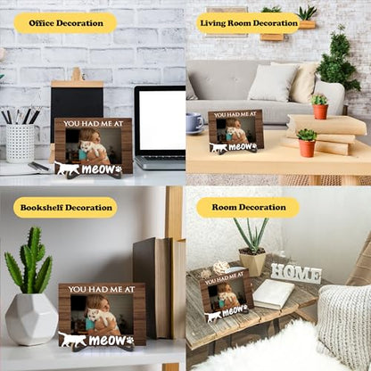 Pet Photo Frame - You Had Me At Meow Wooden Tabletop Picture Frame With Stand - Best Cat Ever Photo Frame - I Love My Cat Gifts - Cat Frame Gifts For Cat Lover -57