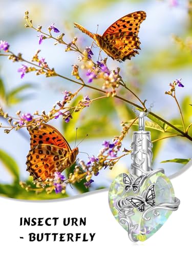 JKR Heart Urn Necklace for Ashes Crystal Keepsake Pendant Memorial Jewelry - style: Butterfly-White Crystal