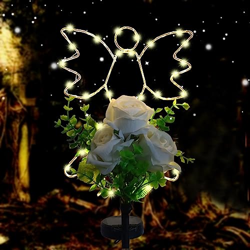 Lmtcos Solar Angel Lights for Cemetery Decorations for Grave, Memorial Sympathy Gifts for Loved One, Solar Grave Decorations for Mother Day Father Day Memorial Day Christmas Grave Decor - color: Angel-Rose