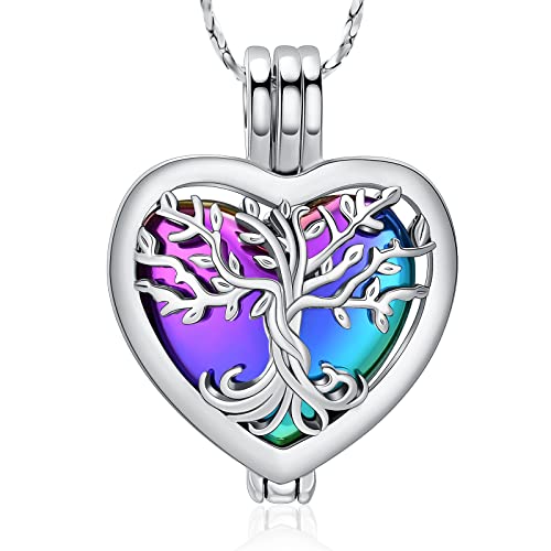 Imrsanl Cremation Jewelry for Ashes - Lotus Flower Ashes Pendant Necklace with Mini Keepsake Urn Memorial Ash Jewelry - color: Tree-Colorful