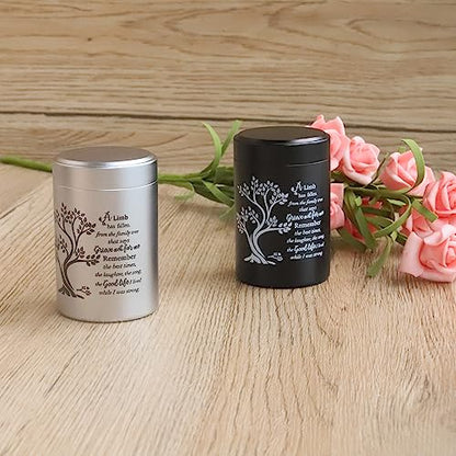 Small Urns for Human Ashes Set of 6 - Mini Keepsake Urns 3 Inches for Sharing - Memorial Ashes Holder - size: Tree of Life - Black & Silver