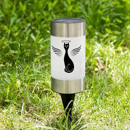 Solar Cat Memorial Garden Light, Outdoor Pet Remembrance Keepsake with Angel Silhouette, Automatic Dusk to Dawn LED Yard Stake (cat) - color: Cat