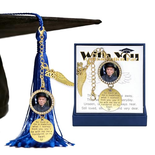 2026 Graduation Tassel Charm Photo Frame with Angel Wings, Gold - color: Gold