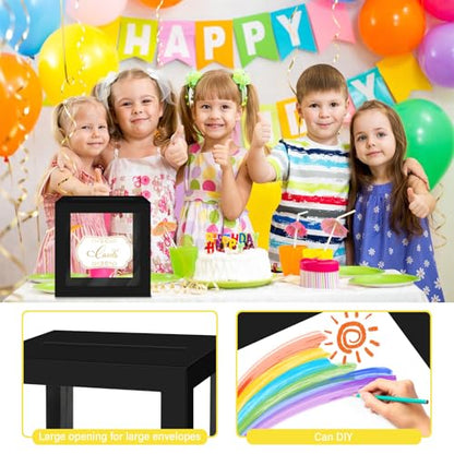 Black Card Box for Party, Transparent Wedding Card Box with 6 Cards | Clear Gift Card Holder for Birthday, Bridal or Baby Showers, Retirement, Anniversary, Graduation - color: Black Card Box-Transparent