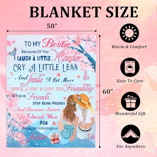 to My Bestie Throw Blanket, Heartfelt Friends Become Sisters Message, Soft Flannel Blanket, Birthday, Mother's Day, Christmas & Friendship Day 50x60 Inch - color: Friend-1