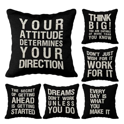 Inspiring Saying Quote Motivational Phrases Nursery Throw Pillow Case, 18 x 18 Inch Set of 6, Gifts Teens Adults Living Room Office Classroom College Decoration, Pillows Cover for Sofa Couch Bed