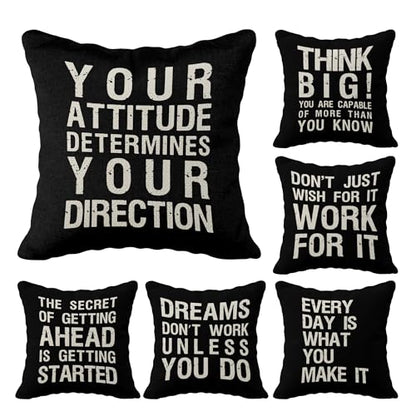 Inspiring Saying Quote Motivational Phrases Nursery Throw Pillow Case, 18 x 18 Inch Set of 6, Gifts Teens Adults Living Room Office Classroom College Decoration, Pillows Cover for Sofa Couch Bed