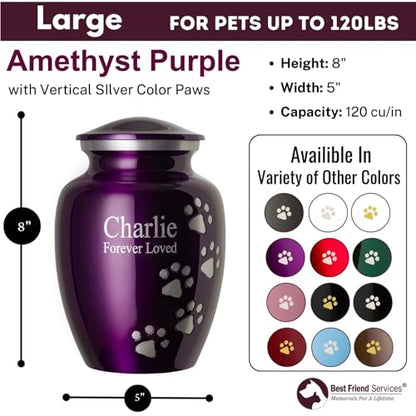 Ottillie Premier Purple/Pewter/Vert Urn, up to 115lbs - color: Amethyst Purple, Vertical Pewter Paws, size: Large