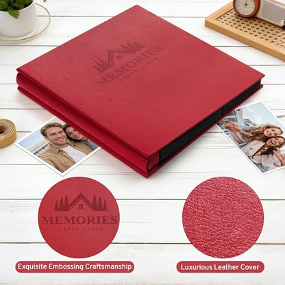 DazSpirit 4x6 Photo Album, 600 Pockets, Leather Cover, Slip-In Pages | Embossed Leather Cover, Extra-Large Memory Book for Wedding, Baby, Anniversary and Family Photos, Red - color: Red