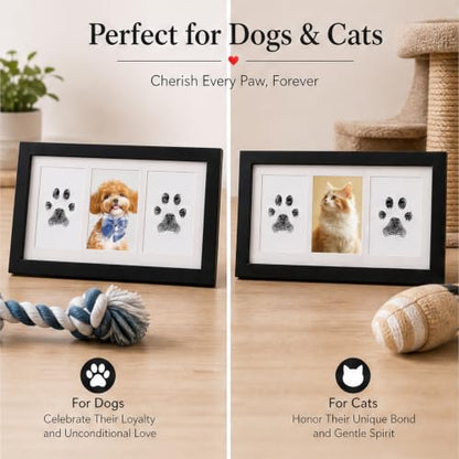 Pet Memorial Wooden Photo Frame, No-Mess Paw Print Ink Pad Kit for Dog and Cat, Pet Loss Sympathy Keepsake, Cherish Memory of Furry Family Member（ Black） - color: Black