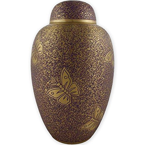 Beautiful Life Urns Purple Butterfly Adult Cremation Urn - Unique Brass Funeral Urn Adorned with Purple and Gold Butterflies (Large) - size: Adult