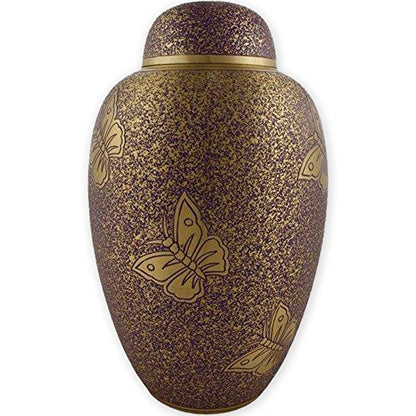 Beautiful Life Urns Purple Butterfly Adult Cremation Urn - Unique Brass Funeral Urn Adorned with Purple and Gold Butterflies (Large) - size: Adult