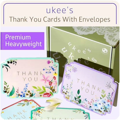 Floral Thank You Cards, Die-Cut Gold Foil, 100 Cards with Envelopes