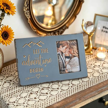 Wedding Engagement Picture Frame Gifts for Couples Let the Adventure Begin - color: Cool Grey Adventure