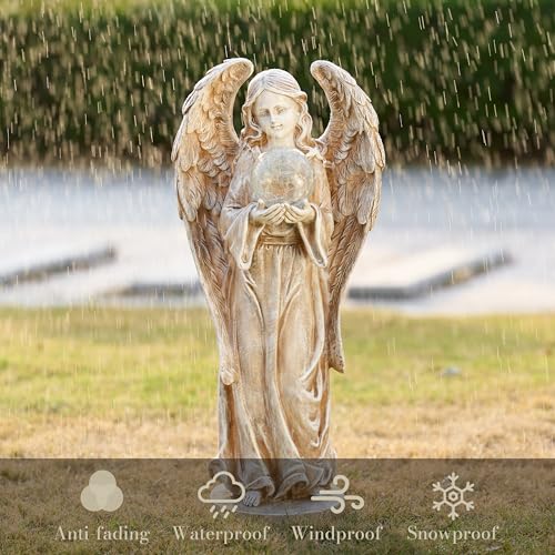 TERESA'S COLLECTIONS Angel Garden Solar Resin Fairy Glass Ball Statue 11" - size: Large