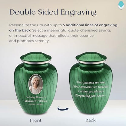 Geturns Embrace Adult Personalized Picture Cremation Urns for Human Ashes I Large Photo Pearl Green Funeral Urn for Men and Women I 200 lbs - color: Pearl Green
