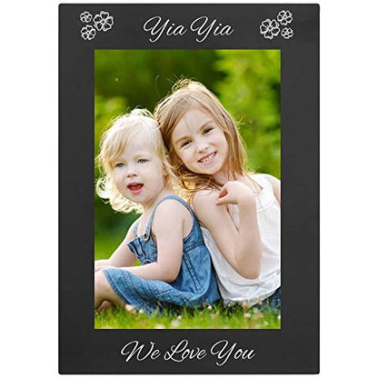 CustomGiftsNow YiaYia - We Love You Engraved Anodized Aluminum Hanging/Tabletop Group Family Photo Picture Frame - size: 4x6-inch Vertical