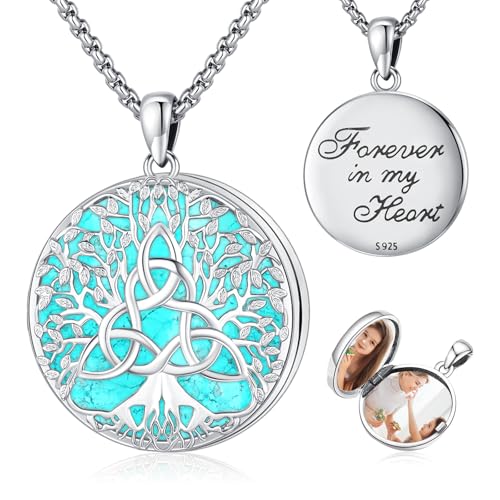 Sterling Silver Tree of Life Necklace for Women Oval Family Tree Necklace Abalone Shell Moonstone Pendant Mother Day Necklace for Mom Tree of Life Jewelry - style: Tree of Life-Locket Necklace