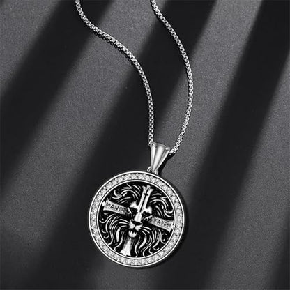 925 Sterling Silver Patron Saint Necklace Amulet Miraculous Medal Pendant Jewelry for Men Women with Friendship Talisman Travel Inspirational Gifts - color: black-G
