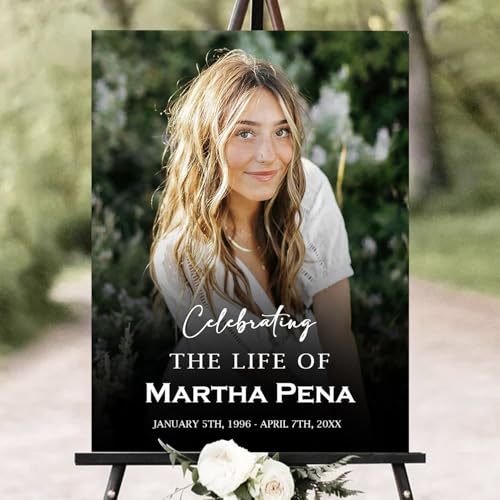 Personalized Funeral Welcome Sign – Celebration of Life Sign with Photo, Custom Memorial Sign with Floral Frame, Minimalist Memory Board for Funeral Décor (Design 12). - color: Design 12
