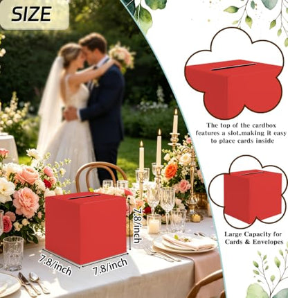 SietDESEO Red Card Box with Slot Money Gift Card Box Holder for Party Wedding Reception Birthday Graduation Bridal Shower Baby Shower Diaper Raffle Box - color: RED CARD BOX, size: 7.8 X 7.8 X 7.8 INCH
