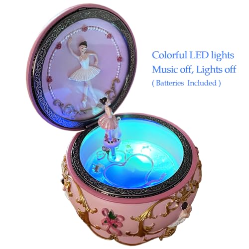 Briskfeel Classical Ballerina Music Box Jewelry Box LED lights Twinkling Resin Carved Collectible Mechanical Ballerine Musical Box with Sankyo 18-Note Ballerina Rotates (4# Ballet) - color: 4# Ballet