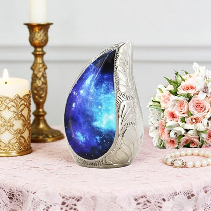 M MEILINXU Blue Miniature Urns for Human Ashes, Small Teardrop Keepsake Urn - color: Blue & Black, size: Small / Keepsake