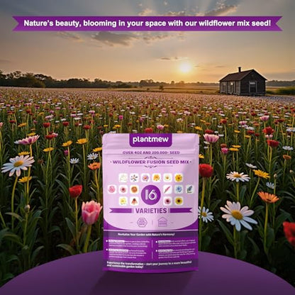 200,000+ Wildflower Seeds [4oz] 16 Variety Perennial Mix - Heirloom Seeds for Pollinator Gardens | Attracts Bees/Birds/Butterflies | High Germination Rate for Indoor & Outdoor - size: 16 Variety Perennial Mix