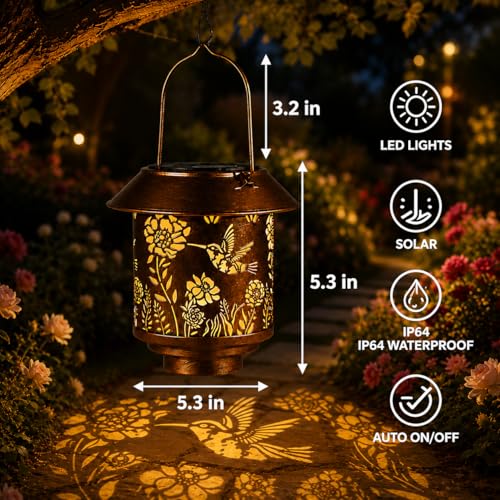 2 Pack Solar Lantern Outdoor Hanging, Gifts for Women Mom （Hummingbirds ） - color: b-Hummingbird-2PC