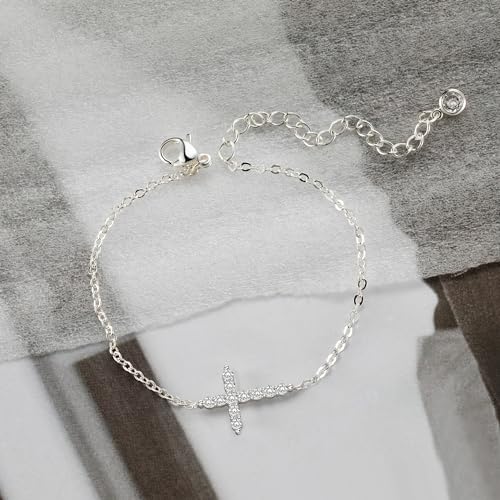 Moodear Cross Bracelet for Women, Dainty Sterling Silver/Gold Plated Gift | Christian Religious Gifts for Teen, Stocking Stuffers, Adjustable Link Bracelets, Sparkling CZ Cross, Non Tarnish Jewelry - color: CZ Silver Cross Bracelet