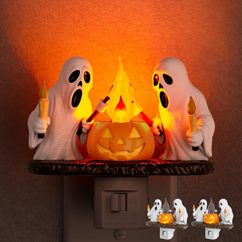 Briignite Halloween Night Light, Ghost Night Light Campfire Flickering | Halloween Decor Night Lights for kids, [2 Pack] Plug in Ghost Nightlight for Halloween Decorations Party Gift - color: Amber, size: 2 Pack