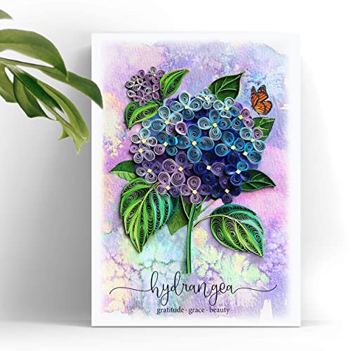 Blue Hydrangea Floral Sympathy Birthday Get Well Love Friend Boss Mom Daughter Girl Grandma Quilling Card, 5in x 7in - color: Blue Hydrangea