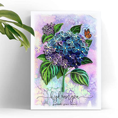 Blue Hydrangea Floral Sympathy Birthday Get Well Love Friend Boss Mom Daughter Girl Grandma Quilling Card, 5in x 7in - color: Blue Hydrangea