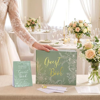 Wedding Guest Book with Pen and Table Sign, 7x9 Inch Photo Guestbook with 88 Lined Pages, Personalized Guestbook Photo Album Sign in Book for Reception Bridal Shower Wedding Birthday Party(Sage Green) - style: Sage Green