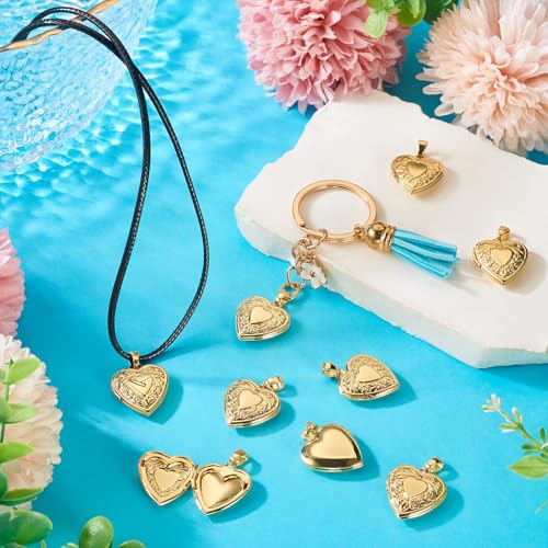 Beadthoven 10pcs Real 18K Gold Plated Heart Locket Pendants Engraved Heart with Bow Knot Flowers Photo Frame Charms Photo Holder Memory Locket Pendants for DIY Necklace Jewelry Making - color: Gold-Heart with Bow Knot