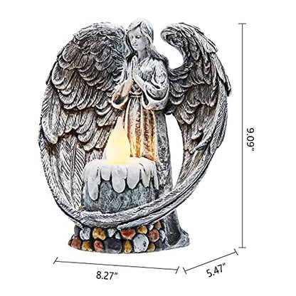 Angel Garden Statues Outdoor Cemetery Decorations for Grave Take The Cross Praying Wings Angel Figurine Cemetery Lights Patio Lawn Yard Porch Decorations 10.24 Inch - style: Praying Wings Angel