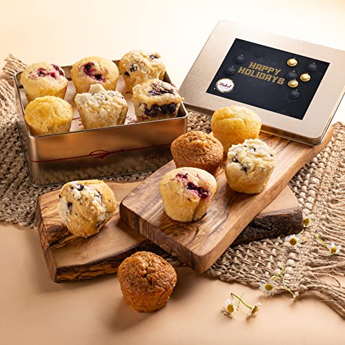 Dulcet Gift Baskets Holiday and Christmas Old Fashioned Muffins Assortment with Delectable Flavors- Blueberry, Cranberry, Corn, & Banana Nut Great Gift for Family, Office Gatherings, Men, Women, - color: Holiday
