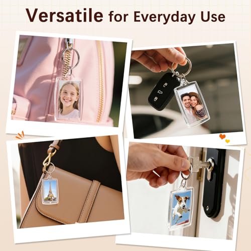 Clear Acrylic Photo Keychain Frames Double-Sided Picture Holders - size: 50 pack 1.57“ x 2.2”